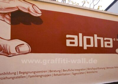 alpha e. V. Wuppertal Fassadengestaltung im Corporate Design. In Kooperation mit diesundjähnes